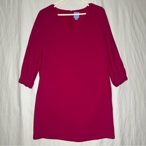 CeCe Women's Magenta 3/4 Puff Sleeve Shift Dress, Zipper, Pink, V Neck Size 10